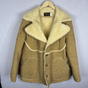 Vintage 70s Faux Sheepskin Shearling Jacket Light Tan Size XL